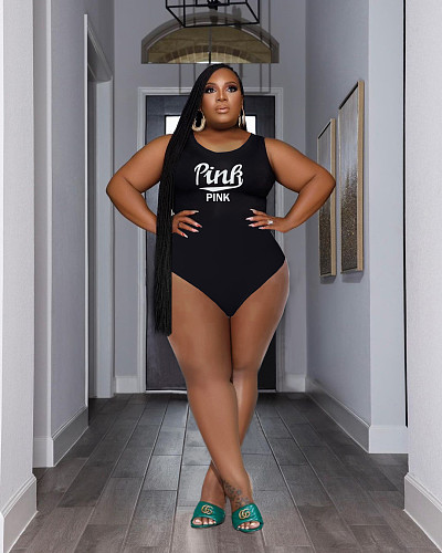 Women PINK Letter Printed Tassel Plus Size Black Shorts Sets WA-775332