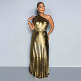 2024 Stylish Ladies Sloping Neck Sleeveless Pinched Long Dresses YF-10693