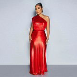 2024 Stylish Ladies Sloping Neck Sleeveless Pinched Long Dresses YF-10693