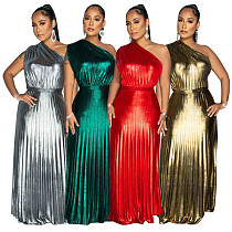 2024 Stylish Ladies Sloping Neck Sleeveless Pinched Long Dresses YF-10693