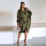 2024 Women Printed Quarter Sleeve Pockets Blouse Dresses YF-10699