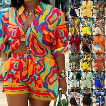 Long Sleeve Polo Neck Shirt And Loose Shorts Fashion Two 2 Piece Set Outfits SAN-9060
