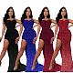 2024 Sexy Women Strapless Backless Sequin Split Nightclub Long Dresses BY-6792