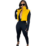 Zip Up Stand Collar Sleeveless Puffy Vest Jackets AIL-233