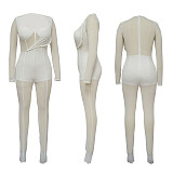 Tight Jumpsuit Solid Color Sexy See-Through Long Sleeve Nightclub YF-365