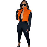 Zip Up Stand Collar Sleeveless Puffy Vest Jackets AIL-233