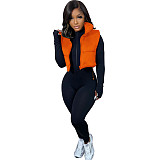 Zip Up Stand Collar Sleeveless Puffy Vest Jackets AIL-233