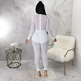 Tight Jumpsuit Solid Color Sexy See-Through Long Sleeve Nightclub YF-365