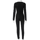 Women Tight-fitting Long Sleeved Bow-tie Black Jumpsuits MXXB-K23JP494