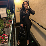 Women Tight-fitting Long Sleeved Bow-tie Black Jumpsuits MXXB-K23JP494