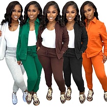 Casual Button Fleece Jackets Sweat Pants Two Piece Set NIYA-8128
