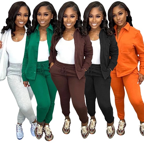 Casual Button Fleece Jackets Sweat Pants Two Piece Set NIYA-8128