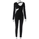 Women Tight-fitting Long Sleeved Bow-tie Black Jumpsuits MXXB-K23JP494