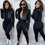 Zip Up Stand Collar Sleeveless Puffy Vest Jackets AIL-233