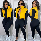 Zip Up Stand Collar Sleeveless Puffy Vest Jackets AIL-233
