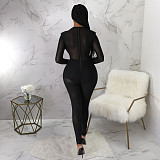 Tight Jumpsuit Solid Color Sexy See-Through Long Sleeve Nightclub YF-365