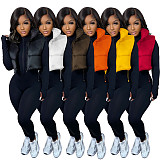 Zip Up Stand Collar Sleeveless Puffy Vest Jackets AIL-233