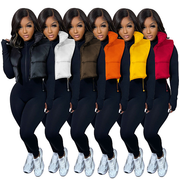 Zip Up Stand Collar Sleeveless Puffy Vest Jackets AIL-233