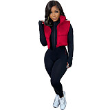 Zip Up Stand Collar Sleeveless Puffy Vest Jackets AIL-233