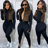 Zip Up Stand Collar Sleeveless Puffy Vest Jackets AIL-233