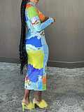Fashion Women Printed Long Sleeves Slim Bodycon Maxi Dress YH-5315