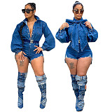 Plus Size Lantern Sleeve Button Down Denim Rompers LX-3527