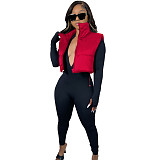 Zip Up Stand Collar Sleeveless Puffy Vest Jackets AIL-233