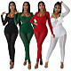 Tight Jumpsuit Solid Color Sexy See-Through Long Sleeve Nightclub YF-365