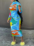Fashion Women Printed Long Sleeves Slim Bodycon Maxi Dress YH-5315