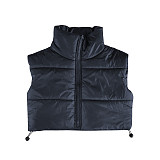 Zip Up Stand Collar Sleeveless Puffy Vest Jackets AIL-233