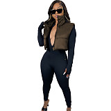 Zip Up Stand Collar Sleeveless Puffy Vest Jackets AIL-233