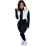 Zip Up Stand Collar Sleeveless Puffy Vest Jackets AIL-233