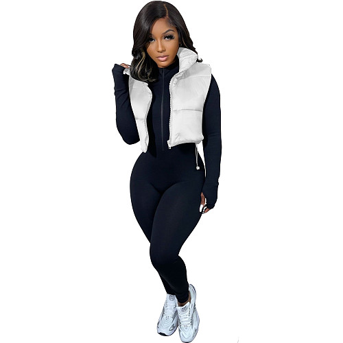 Zip Up Stand Collar Sleeveless Puffy Vest Jackets AIL-233