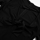 Women Tight-fitting Long Sleeved Bow-tie Black Jumpsuits MXXB-K23JP494