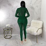 Tight Jumpsuit Solid Color Sexy See-Through Long Sleeve Nightclub YF-365