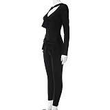 Women Tight-fitting Long Sleeved Bow-tie Black Jumpsuits MXXB-K23JP494