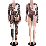 Geometric Print Long Sleeve Onesies+Long Pants Skinny Suit ASL-6309