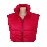 Zip Up Stand Collar Sleeveless Puffy Vest Jackets AIL-233