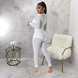 Tight Jumpsuit Solid Color Sexy See-Through Long Sleeve Nightclub YF-365