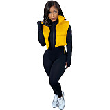 Zip Up Stand Collar Sleeveless Puffy Vest Jackets AIL-233