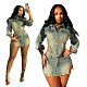 Flap Pockets Curved Hem Denim Jacket Set MEM-88547