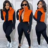 Zip Up Stand Collar Sleeveless Puffy Vest Jackets AIL-233