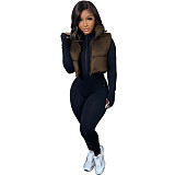 Zip Up Stand Collar Sleeveless Puffy Vest Jackets AIL-233
