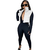 Zip Up Stand Collar Sleeveless Puffy Vest Jackets AIL-233