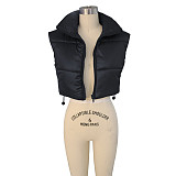 Zip Up Stand Collar Sleeveless Puffy Vest Jackets AIL-233