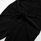 Women Tight-fitting Long Sleeved Bow-tie Black Jumpsuits MXXB-K23JP494