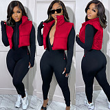 Zip Up Stand Collar Sleeveless Puffy Vest Jackets AIL-233