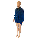 Plus Size Lantern Sleeve Button Down Denim Rompers LX-3527