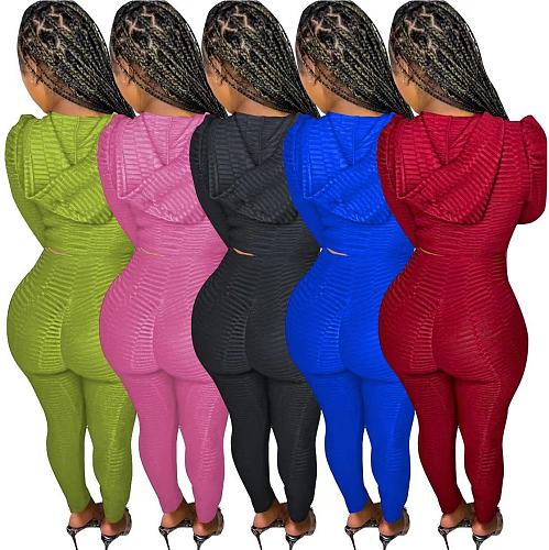 Solid Color Hooded Top Long Pants Yoga Set MOF-6653