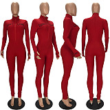 Women's High-necked Embroidered Zipper Sport Jumpsuit XY-9053